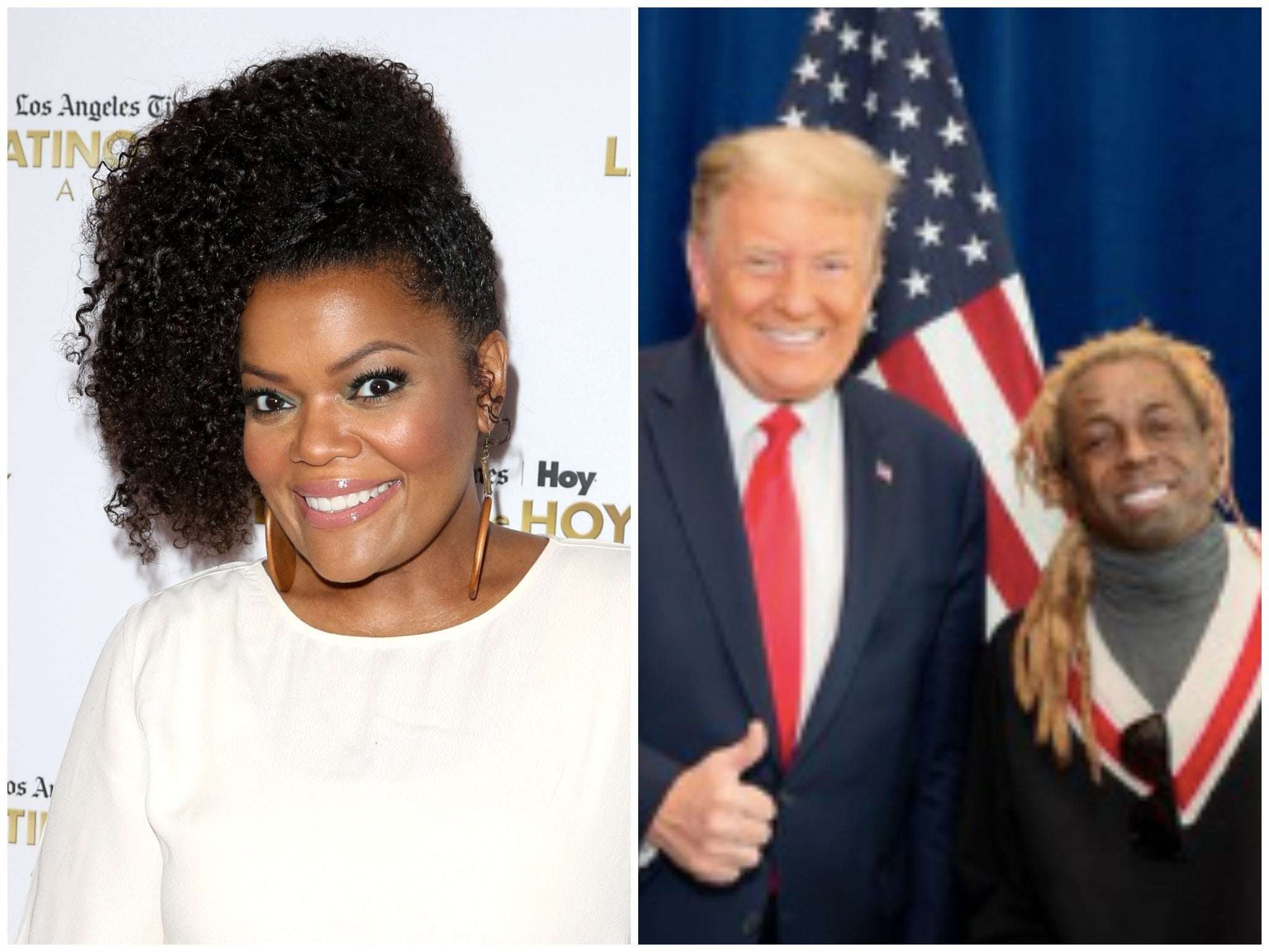 image for Lil Wayne and President Trump: Community star Yvette Nicole Brown calls out rapper for posting photo smiling alongside Trump
