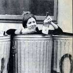 image for Carrie Fisher in a trash can with a bottle of wine circa 1980. I actually have this on a tshirt!