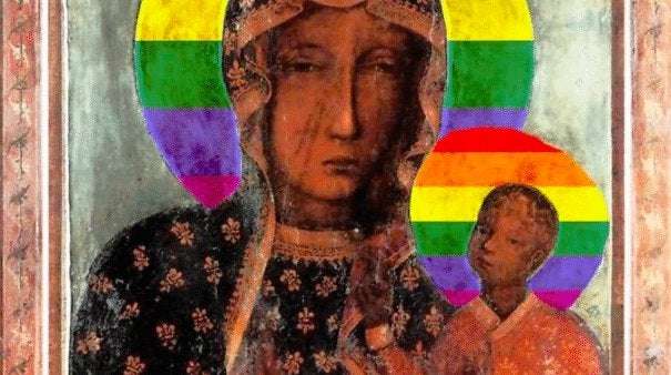image for Three women face jail in Poland for sharing posters of Virgin Mary with an LGBT+ rainbow halo
