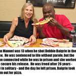 image for After being shot by a 13 year old, this woman forgave him, worked to overturn his life sentence, and had pizza with him the day he was released 26 years later.