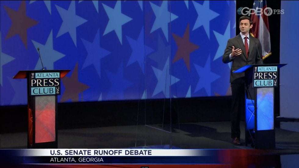 image for Ossoff debates empty podium as Perdue refuses to participate