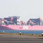 image for Container ship ‘One Apus’ arriving in Japan today after losing over 1800 containers whilst crossing the Pacific bound for California last week.