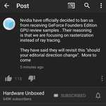 image for Nvidia have banned Hardware Unboxed from receiving founders edition review samples