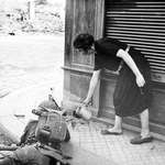 image for French woman pouring tea for a British soldier fighting in Normandy, 1944.