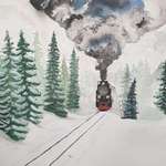 image for Locomotive, me, watercolor and white ink, 2020