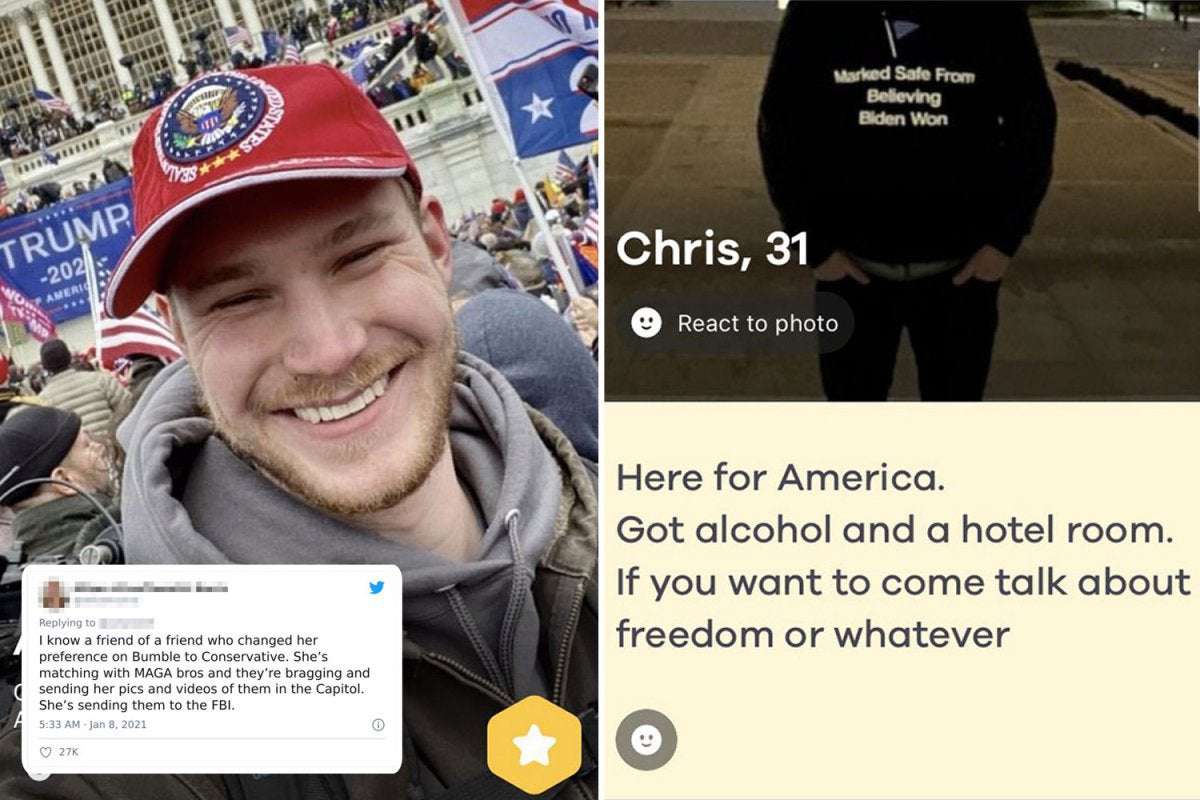 image for Women honey-trapping Capitol rioters by matching with them on Bumble dating app to send their info to FBI