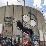 image for "Look Morty I turned myself into an illegal border wall" -A piece over the apartheid wall, Palestine