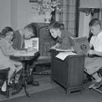 image for Kids remote learning during a polio outbreak in the 1940s. Teachers read lessons over the radio!