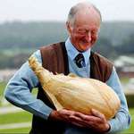 image for An elderly gentleman proudly posing with one of his biggest onions.