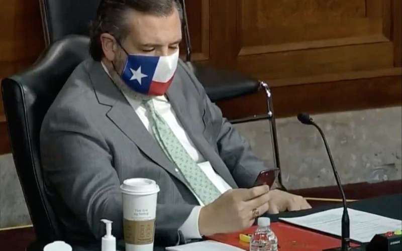 image for Ted Cruz pictured scrolling through phone during opening testimony into Capitol riot