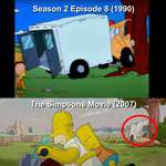 image for In The Simpsons Movie (2007), you can still see Homer's crashed ambulance from season 2 of the show