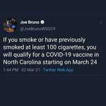 image for SLPT: Want to get the COVID vaccine in NC sooner? You have 22 days to smoke 100 cigarettes.