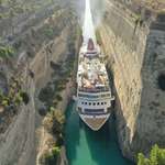 image for A ship passes through the Corinth Canal, Greece.