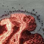 image for People gathered around lava, Iceland.