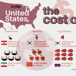 image for [OC] In the United States, the cost of 1 Coca Cola Bottle will buy you 20 bottles in Iran - Comparing the cheapest and most expensive commodity prices around the world in relation to the US.