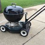 image for A man bolted his grill onto an old lawnmower so it's easier to move around