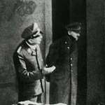 image for 28 April 1945: Adolf Hitler briefly emerges from his bunker beneath the ruins of Berlin to survey what's left of his "Thousand-Year Reich." A photographer snaps this final image of the German Führer.
