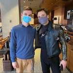 image for Sebastian Stan casually visiting a Starbucks in his costume