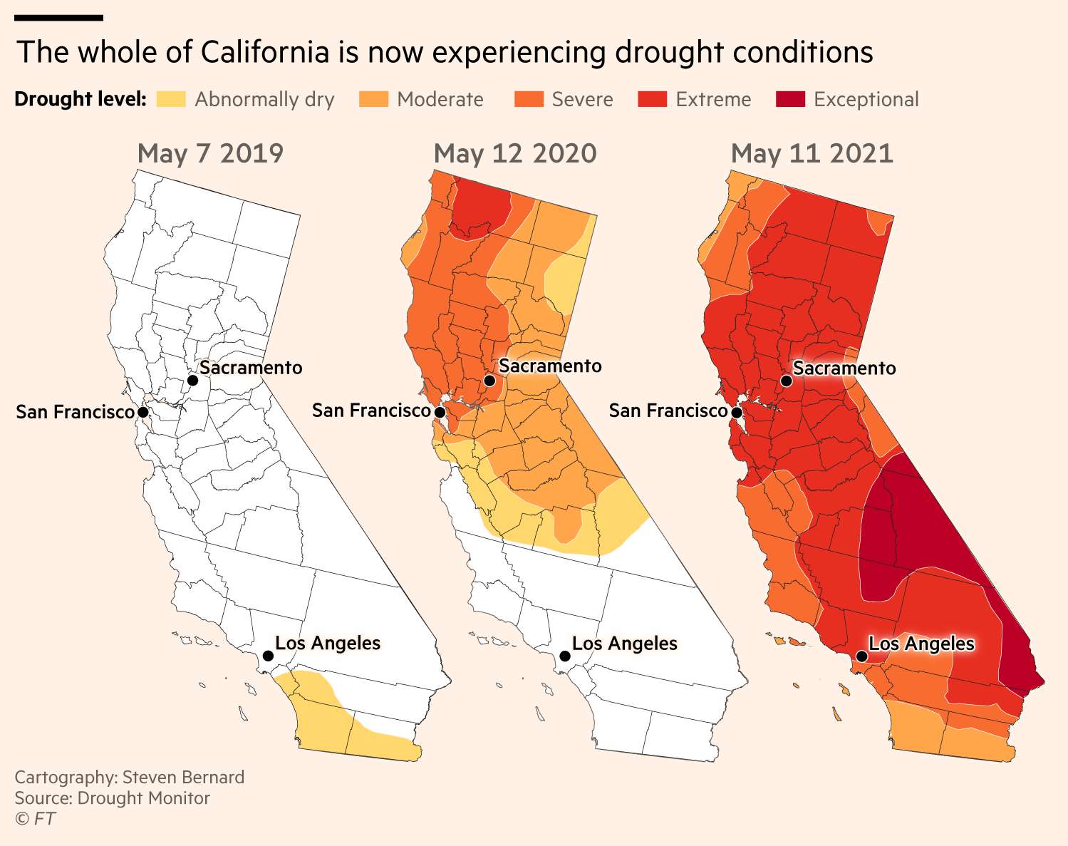 [OC] Maps showing water shortages during May have become increasingly ...