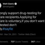 image for Drug testing for welfare but not members of congress.