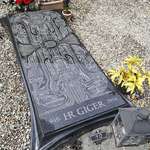 image for The grave of H.R. Giger, the Swiss sculptor/designer who designed, among other things, the alien creatures for the movie Alien.