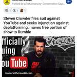 image for Corporate Funded Far Right Conspiracy Theorist, Steven Crowder, Who Fought for the Right of Private Businesses to Refuse Service, is Now Irate That He is Refused Service After Breaking YouTube's Community Guidelines and Policies.