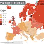 image for Drug overdose death rate. Estonia and Scotland have the 2nd and 3rd highest rate in the world.