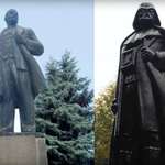 image for After the fall of the Soviet Union, a city in Ukraine was getting rid of all their communist statues. A local artist converted the last remaining one into Darth Vader.