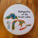 image for Hello! I cross stitch earth science maps and have been told they belong here. Great Lakes Bathymetry is my favorite so far.
