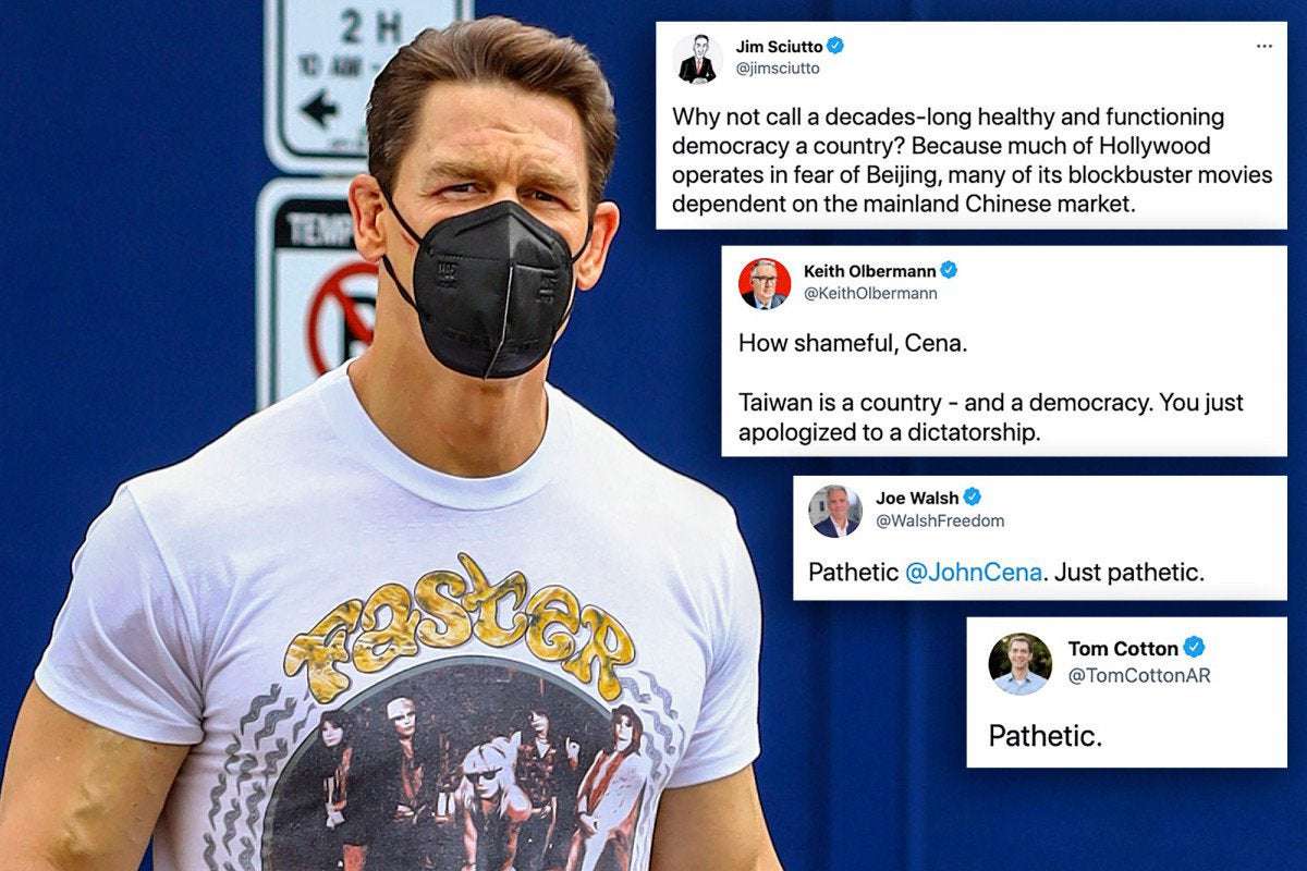 image for John Cena called ‘pathetic’ for apologizing to China over Taiwan remark