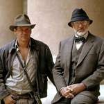 image for Harrison Ford and Sean Connery during the filming of Indiana Jones and the Last Crusade in 1989