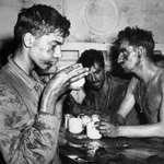 image for US Marines taking a coffee break after a brutal WWII battle (1940s)