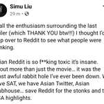 image for Simu Liu on Asian Reddit reaction on the last Shang-Chi trailer