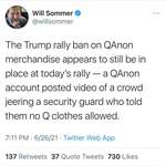 image for Trump is no longer allowing attendees at his political rallies to buy or wear QAnon-related merchandise.