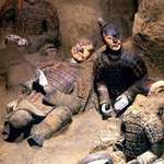 image for Photographed in 1974, freshly excavated 2000 year old Terracotta warriors still showing the original color scheme before rapid deterioration