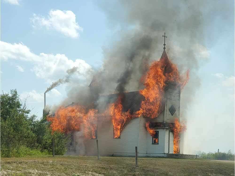 image for Former 'landmark' Catholic church northwest of Saskatoon burns to the ground