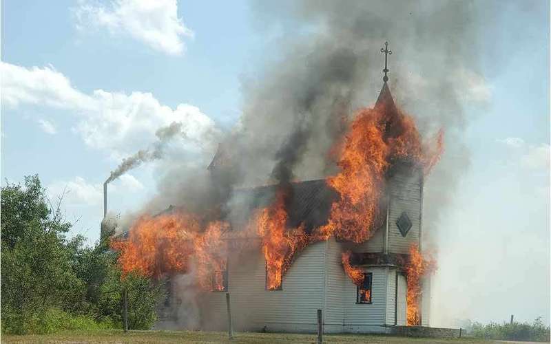 image for Former 'landmark' Catholic church northwest of Saskatoon burns to the ground