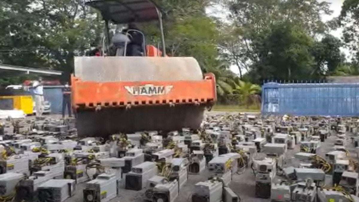 image for Police Destroy 1,069 Bitcoin Miners With Big Ass Steamroller In Malaysia