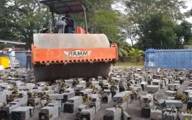 image for Police Destroy 1,069 Bitcoin Miners With Big Ass Steamroller In Malaysia