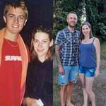 image for 20 years ago today, my wife and I met in a waterslide line. Here's us the night we met and us now.