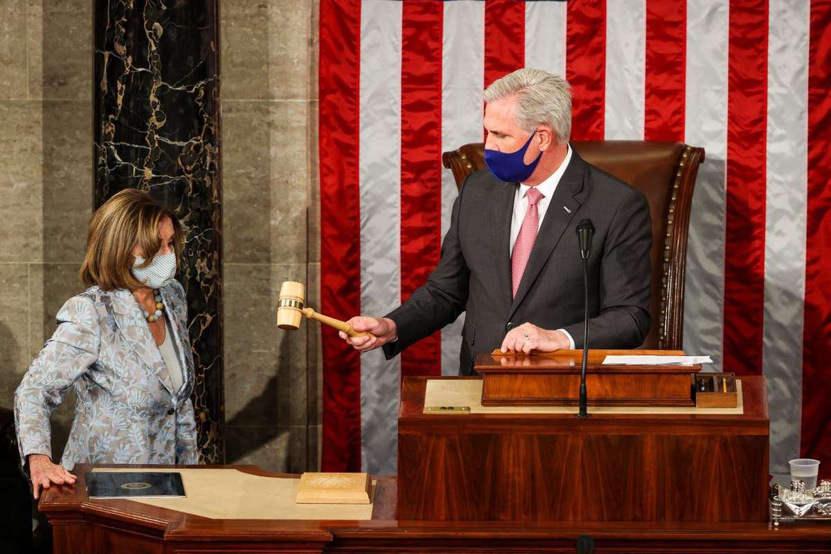 image for Kevin McCarthy jokes about hitting Nancy Pelosi with gavel
