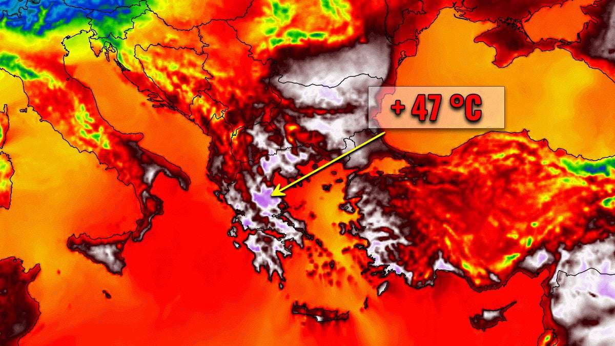 image for Up to +47 °C in Greece on Monday, challenging the European all-time highest temperature record, with the extreme heatwave intensifying as we head into early August
