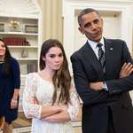 image for President Obama comically mocking McKayla Maroney's "not impressed" face