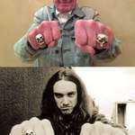 image for Ray Burton recreating an iconic photo of his son, late Metallica bassist Cliff Burton.
