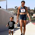 image for Allyson Felix, USA's most decorated track and field athlete in Olympics history with her daughter.