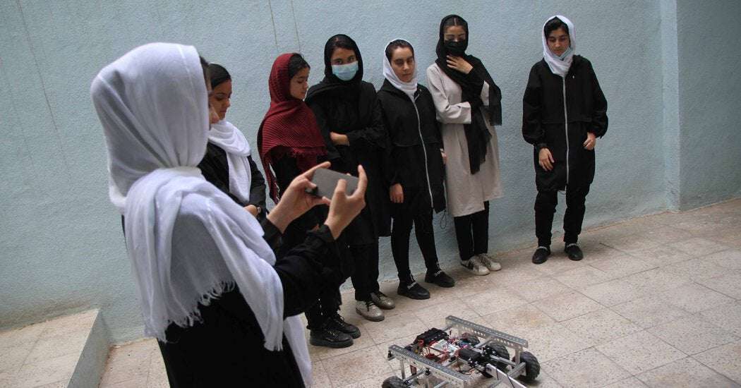 image for Some members of Afghanistan’s all-girls robotics team flee the country.