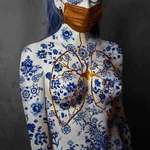 image for Naked woman adorned in traditional patterns of ancient Chinese porcelain.