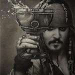 image for A drawing of Jack Sparrow using charcoal on Canson paper