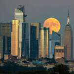 image for Full Harvest Moon rising over the NYC skyline!