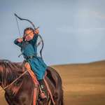 image for Five year old Mongolian archer girl practicing on horseback
